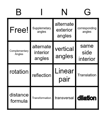 Geometry Bingo Card