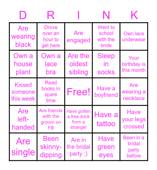 Drink if.... Bingo Card