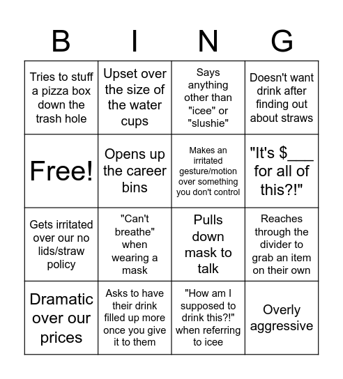 Cafe Fun Time Bingo Card