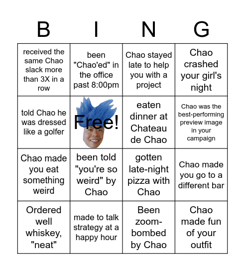 Chao's Birthday Bingo Card