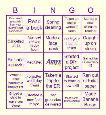 Amyx Quarantine Bingo Card