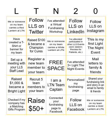 Be The Light Bingo Card