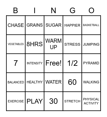 Healthy Living Bingo Card