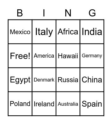 Around the World Music BINGO Card