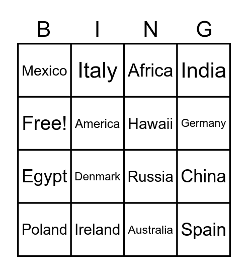 Around the World Music BINGO Card