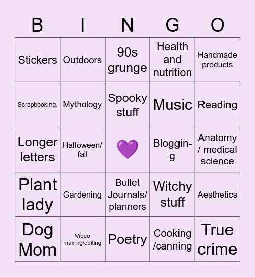 Macy’s Penpals Bingo 🦇 Bingo Card