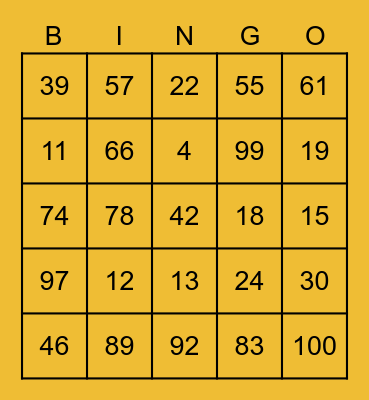 Los numeros en espanol Bingo Card