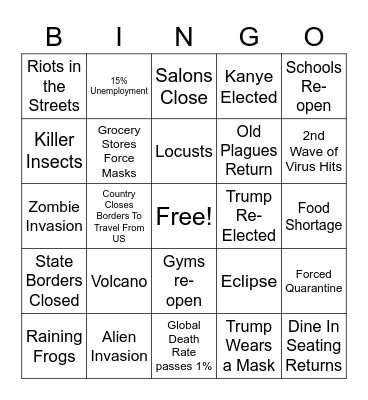 2020 Apocalypse Bingo Card