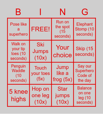 Superheroes Bingo Card