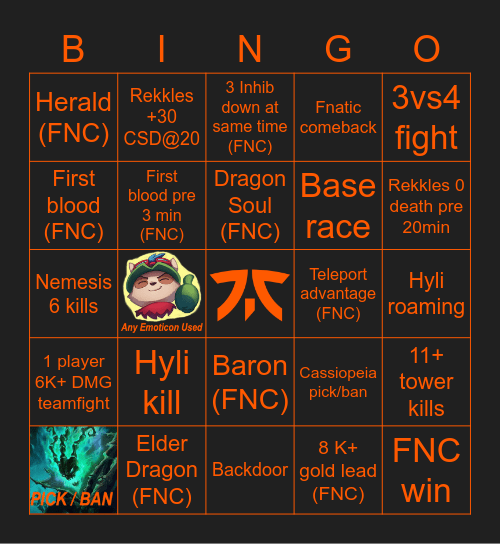 Fnatic vs Misfits Bingo Card