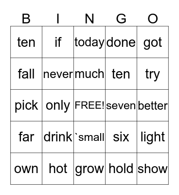 Untitled Bingo Card