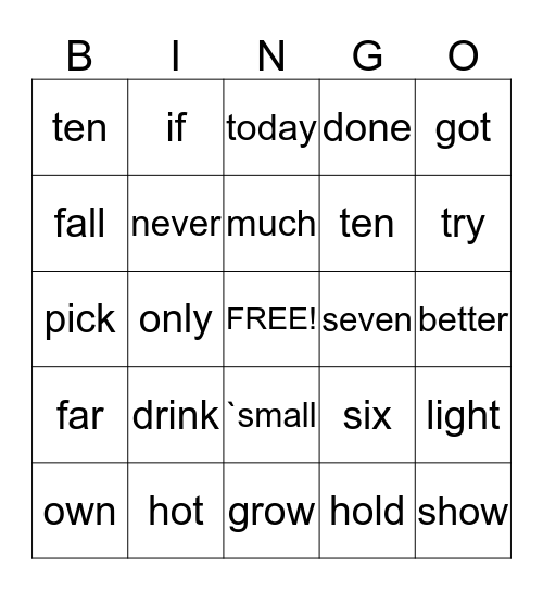 Untitled Bingo Card