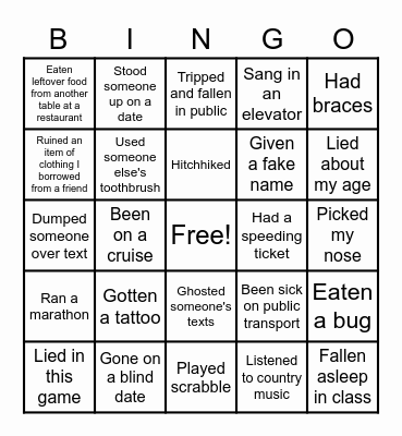 Never Have I Ever Bingo Card