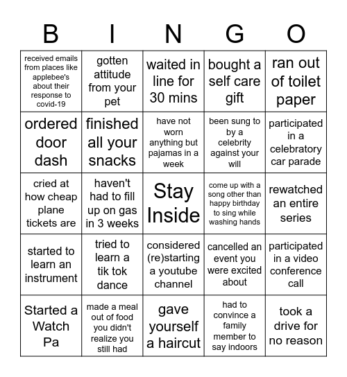 Social Distance Bingo Card