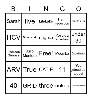 HIV General Bingo Card