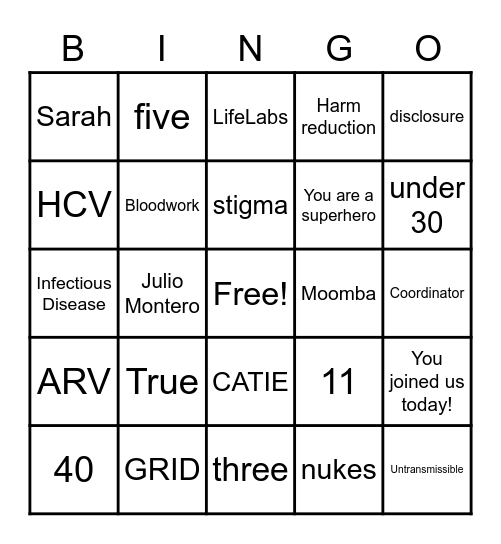 HIV General Bingo Card