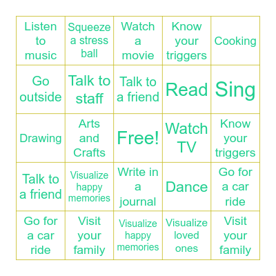 Anger Management Techniques Bingo Card