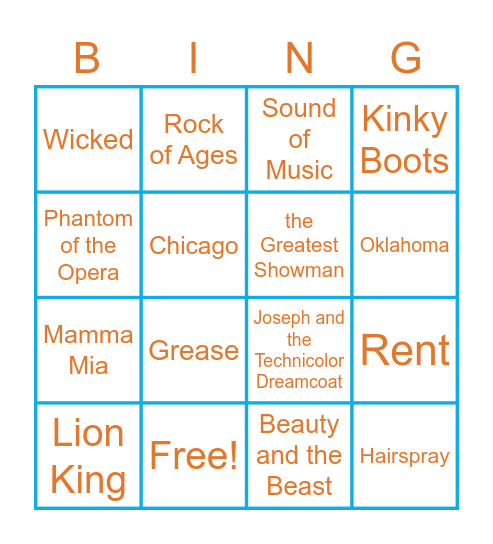 Musicals Bingo Card