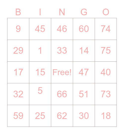 Team W Bingo Night Bingo Card
