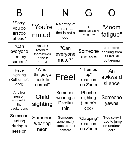 Team Day Bingo Card