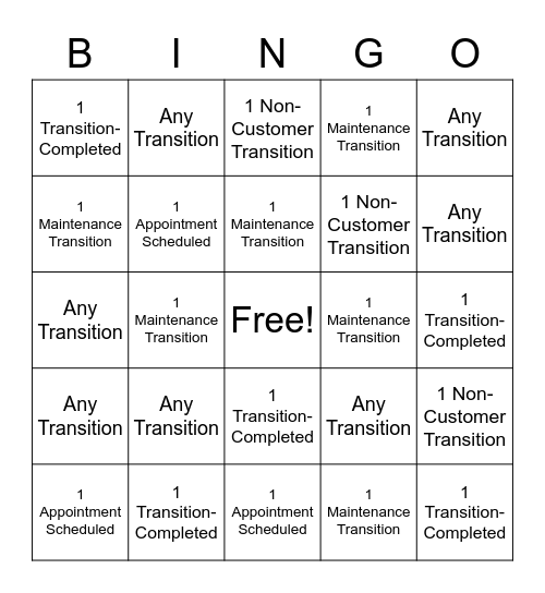 Transition Bingo Card