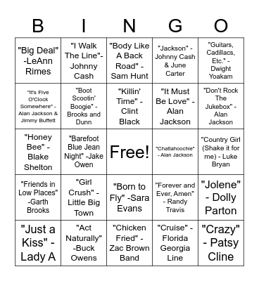 SINGO - Country Bingo Card