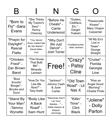 SINGO - Country Bingo Card