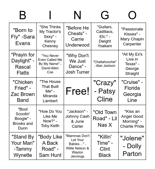 SINGO - Country Bingo Card