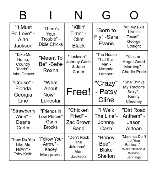 SINGO - Country Bingo Card