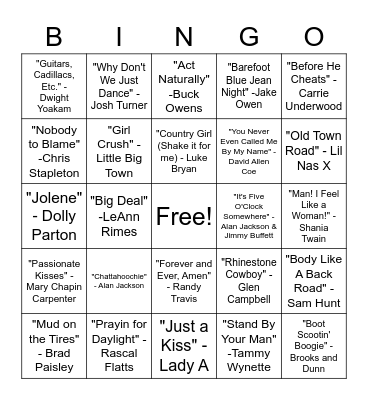 SINGO - Country Bingo Card