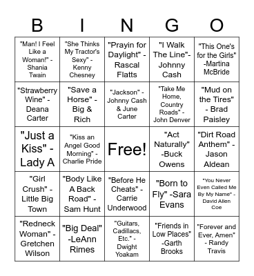 SINGO - Country Bingo Card