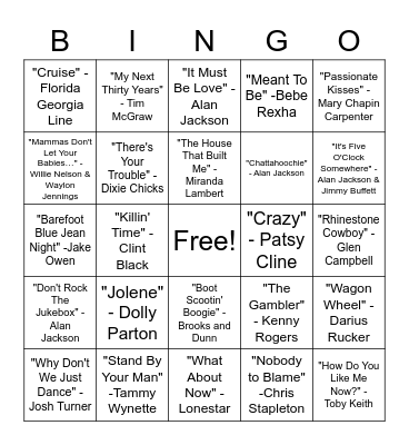 SINGO - Country Bingo Card