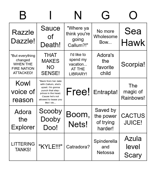 80's She-ra Bingo Card