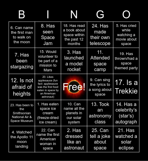 SPACE BINGO Card