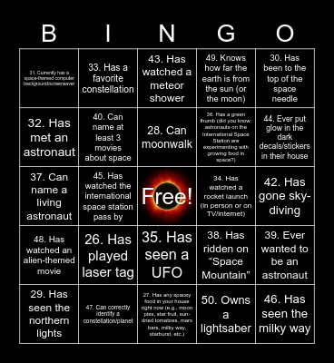 SPACE BINGO Card