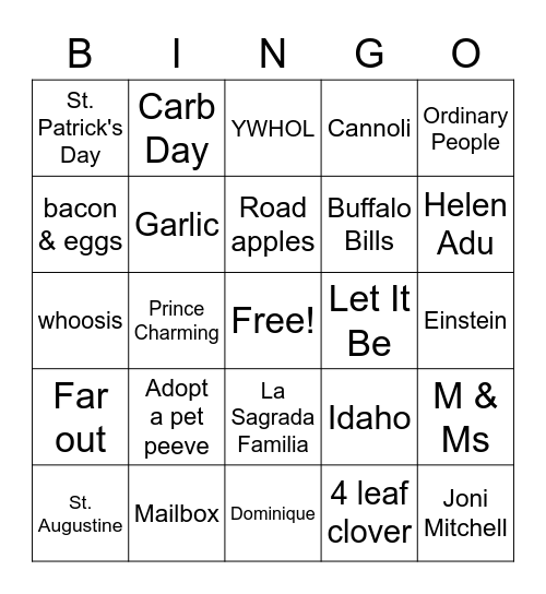 Totally Random II Bingo Card