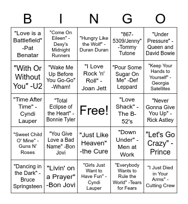 SINGO - '80s Bingo Card