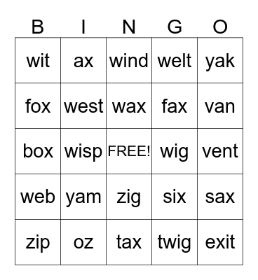 B   O   M  R  C  K Bingo Card