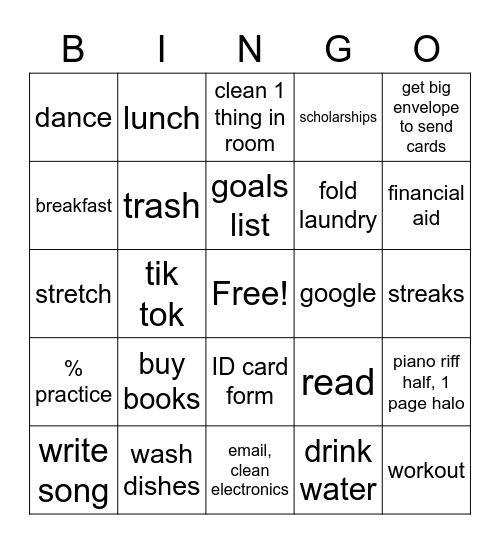 Things I Need To Get Done (7-17-2020) Bingo Card