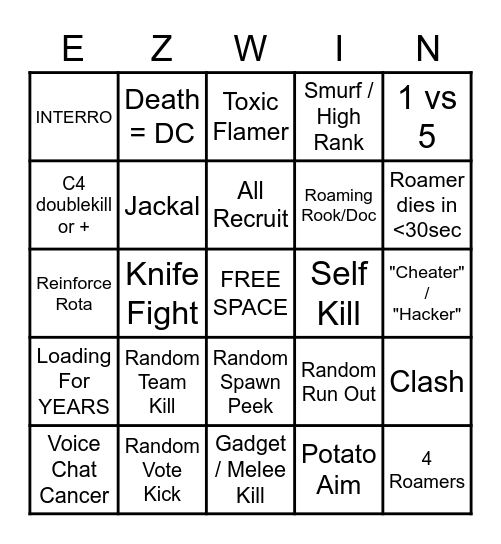 R6 QuickPlay Bingo Card