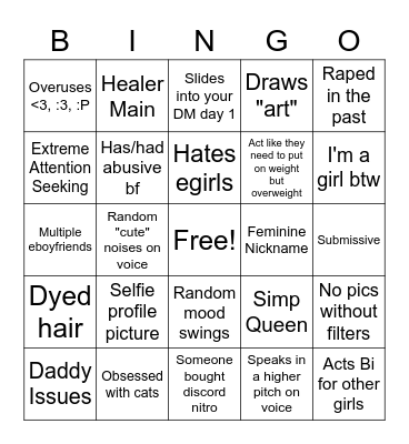 Egirl Bingo Card