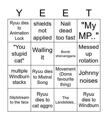 Windburn Allstars / Floortank Galore @ UWU Prog P1-3 Bingo Card