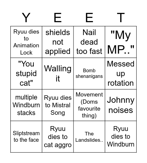 Windburn Allstars / Floortank Galore @ UWU Prog P1-3 Bingo Card