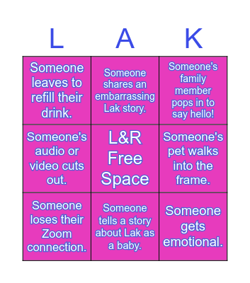 Bridal Shower Bingo - the Lak Edition Bingo Card