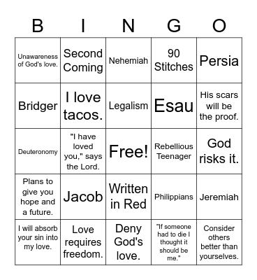 Last Things First--Malachi 1:1-5 Bingo Card