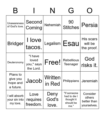 Last Things First--Malachi 1:1-5 Bingo Card