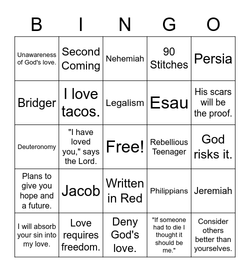 Last Things First--Malachi 1:1-5 Bingo Card