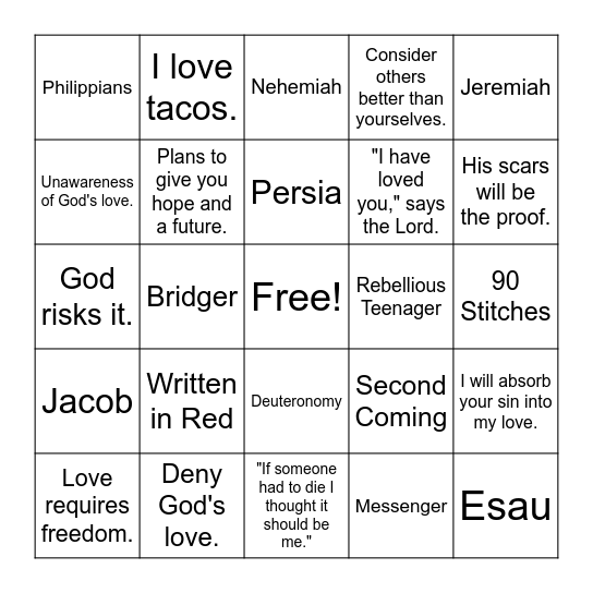 Last Things First--Malachi 1:1-5 Bingo Card