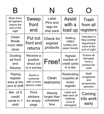 Cashier Bingo Card