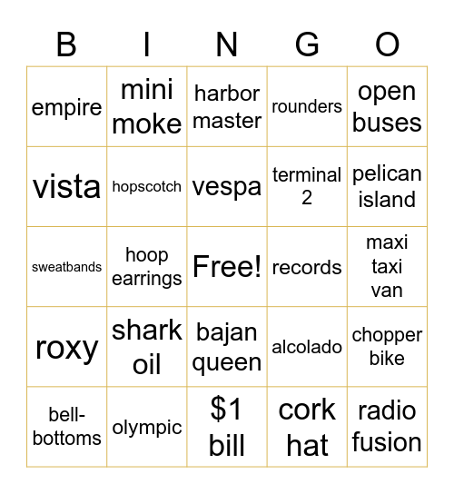 1970's bingo Card